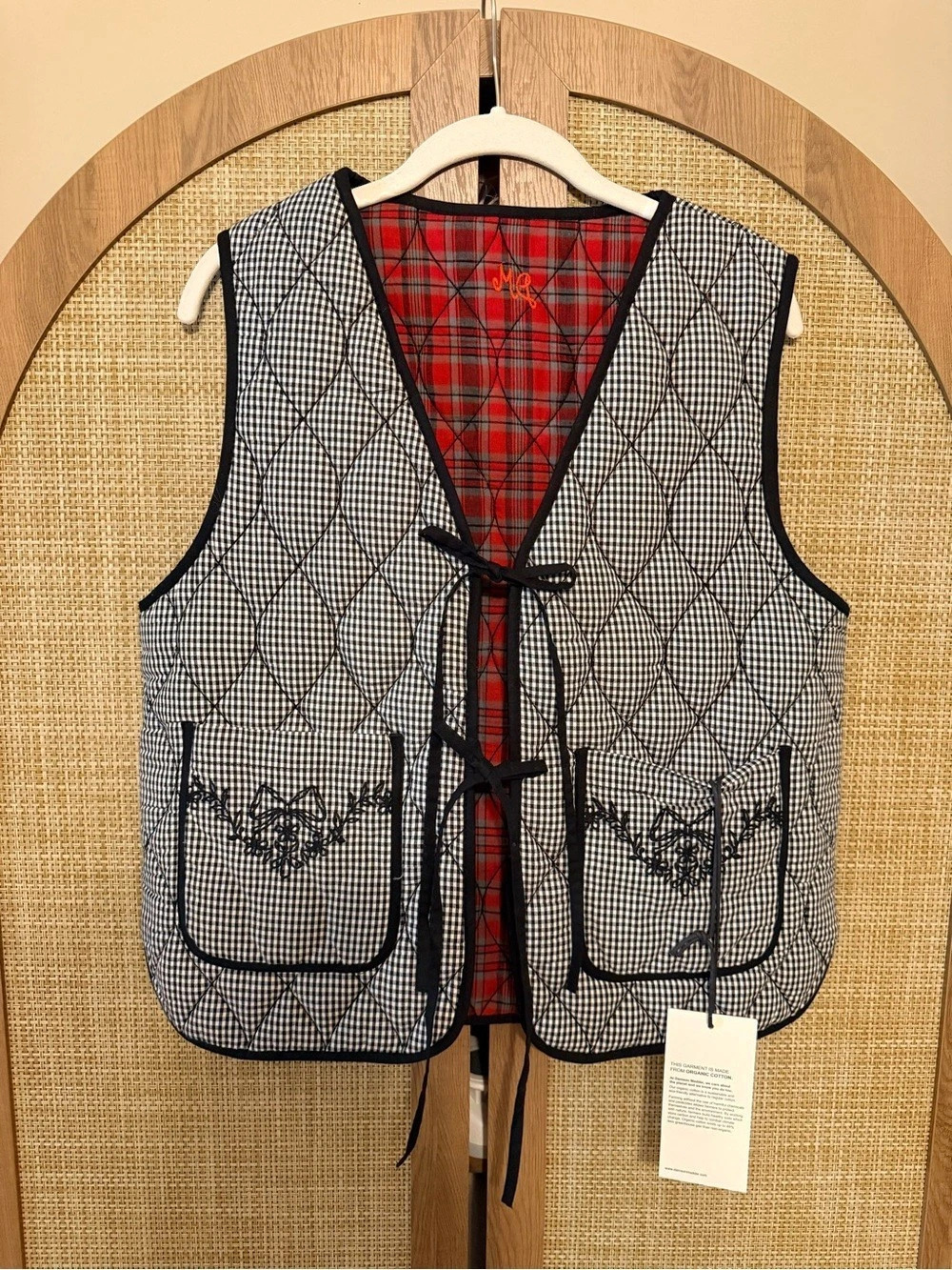 Damson Madder Arte Reversible Gilet Plaid Vest Red & Black
